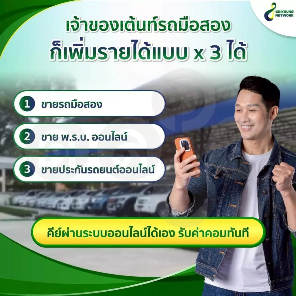 เจ้าของเต้นท์รถ ขายรถมือ 2 อยากเพิ่มช่องทางขายประกันรถ พรบ เป็นรายได้เสริม เพิ่มรายได้ ไม่ต้องลงทุนเพิ่ม ช่องทางติดต่อ นิด วิลาวัลย์ SrikrungNetwork สอนขายประกันออนไลน์ให้ยอดขายปัง