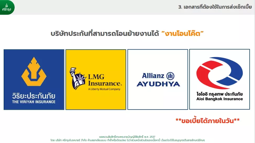บริษัทประกันที่โอนโค๊ดได้เลยมี 4 บริษัท