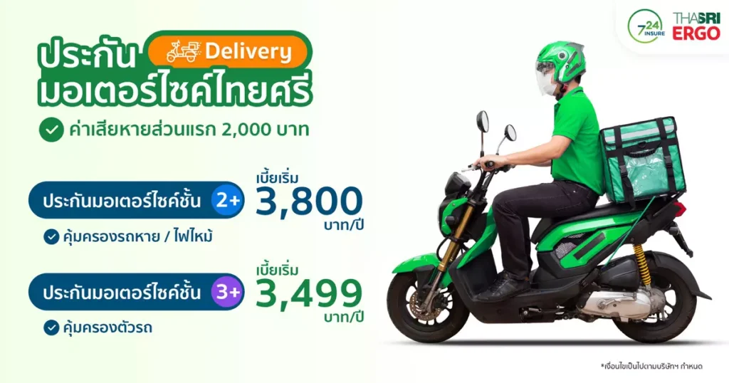 ประกันรถมอไซต์ Delivety Grab ..